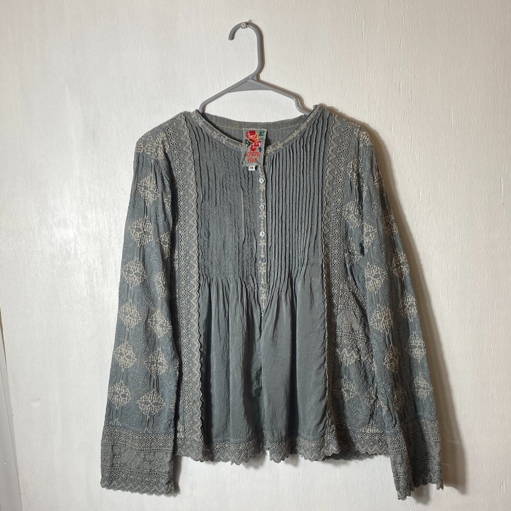 Johnny Was blue gray Embroidered Boho
